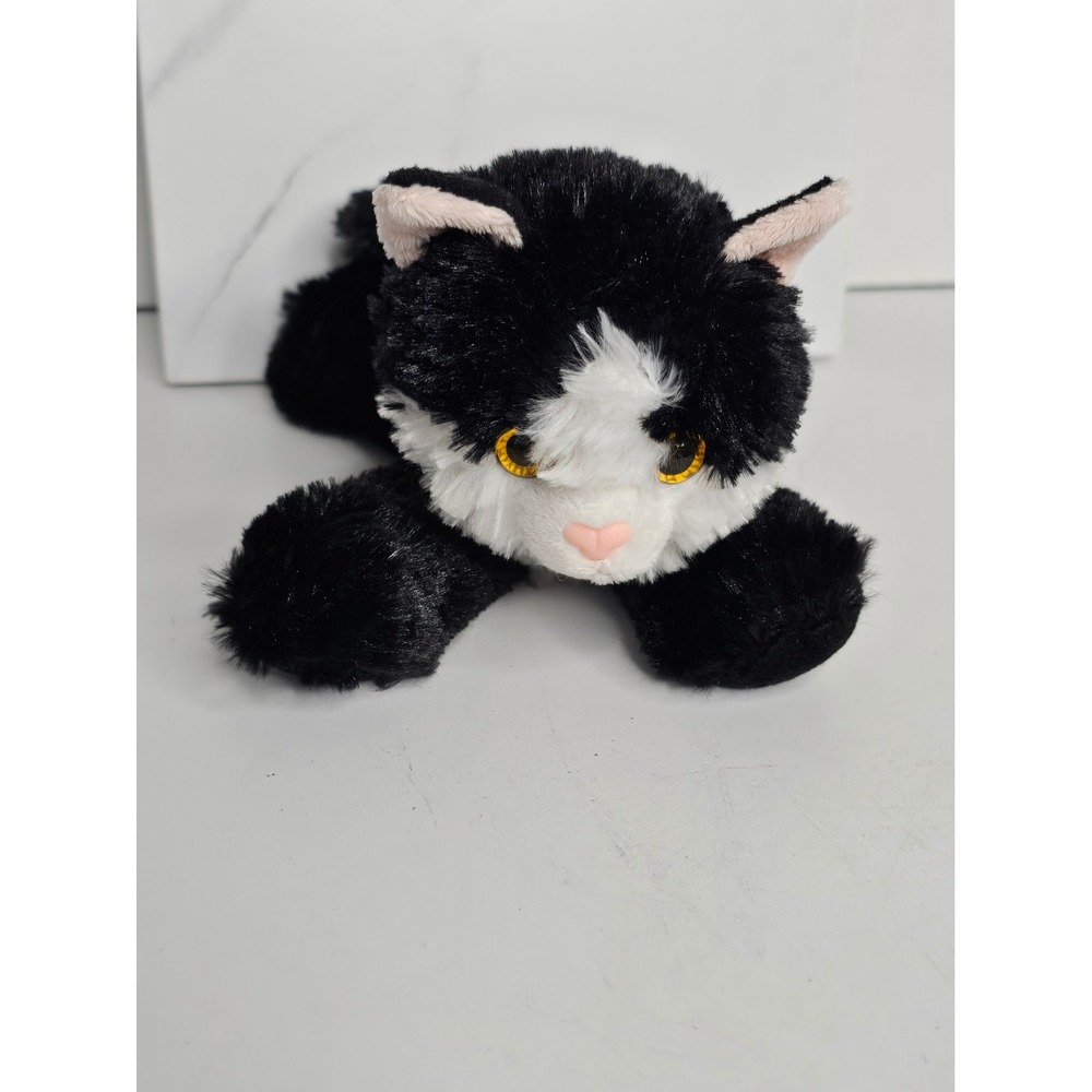 Aurora Tuxedo Cat Plush Black White Lying Stuffed Animal 8 inch 2023 Cute Kitten